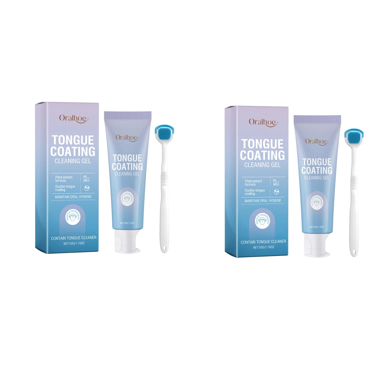 Oralhoe Tongue Coating Cleaning Gel for Fresh Breathing Odor Remover Mint Oral Hygiene Products with Silicone Tongue Scraper 50g Qme 2 X 50g Boxed
