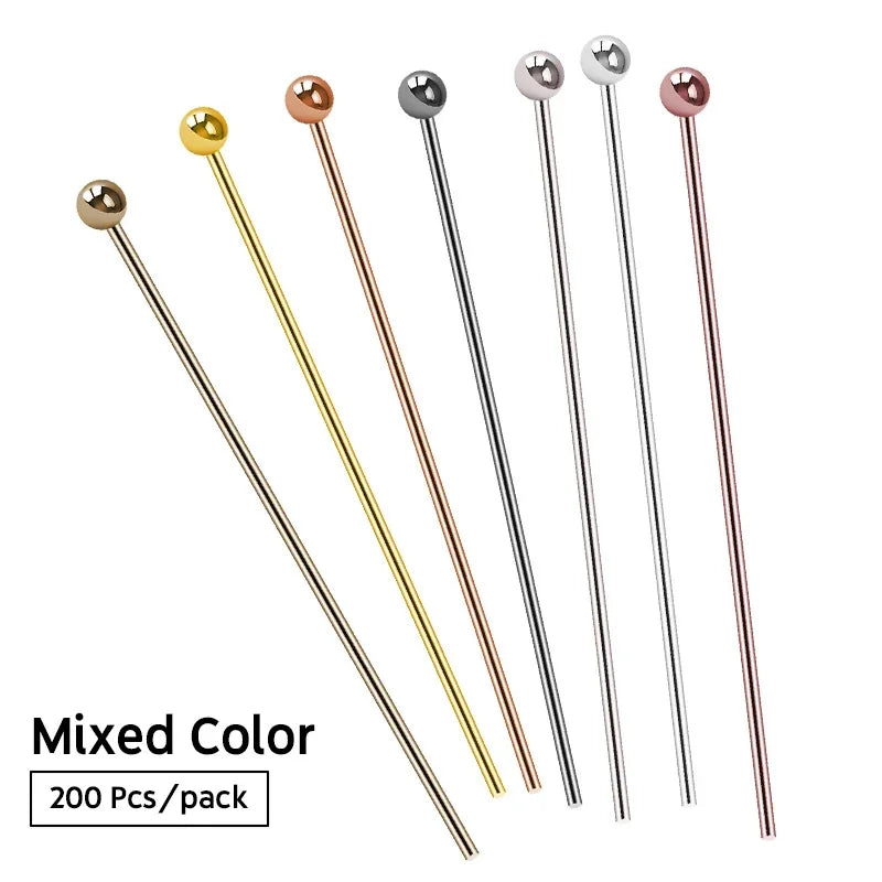 200pcs/lot 20 25mm Copper Ball Head Pins Handmade For DIY Jewelry Making Findings Supplies Accessories 7 Colors Qme Mixed Color 25mm