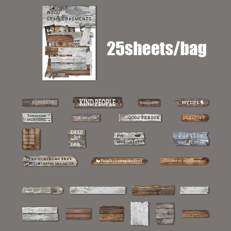 25 Sheets/Bag Wood Grain Tree Rings Themed Embossed Hard Card Stickers for DIY Scrapbook Phone Case Decoration Student Reward Qme 1
