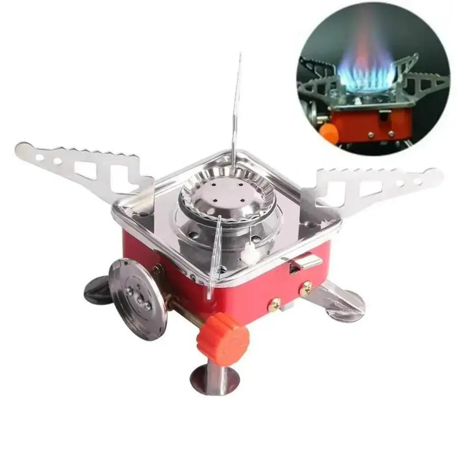BBQ Gas Furnace Cooking Stove Portable Outdoor Camping Combustor Cooker Cookware Travel Picnic Stainless Steel Foldable Square Qme