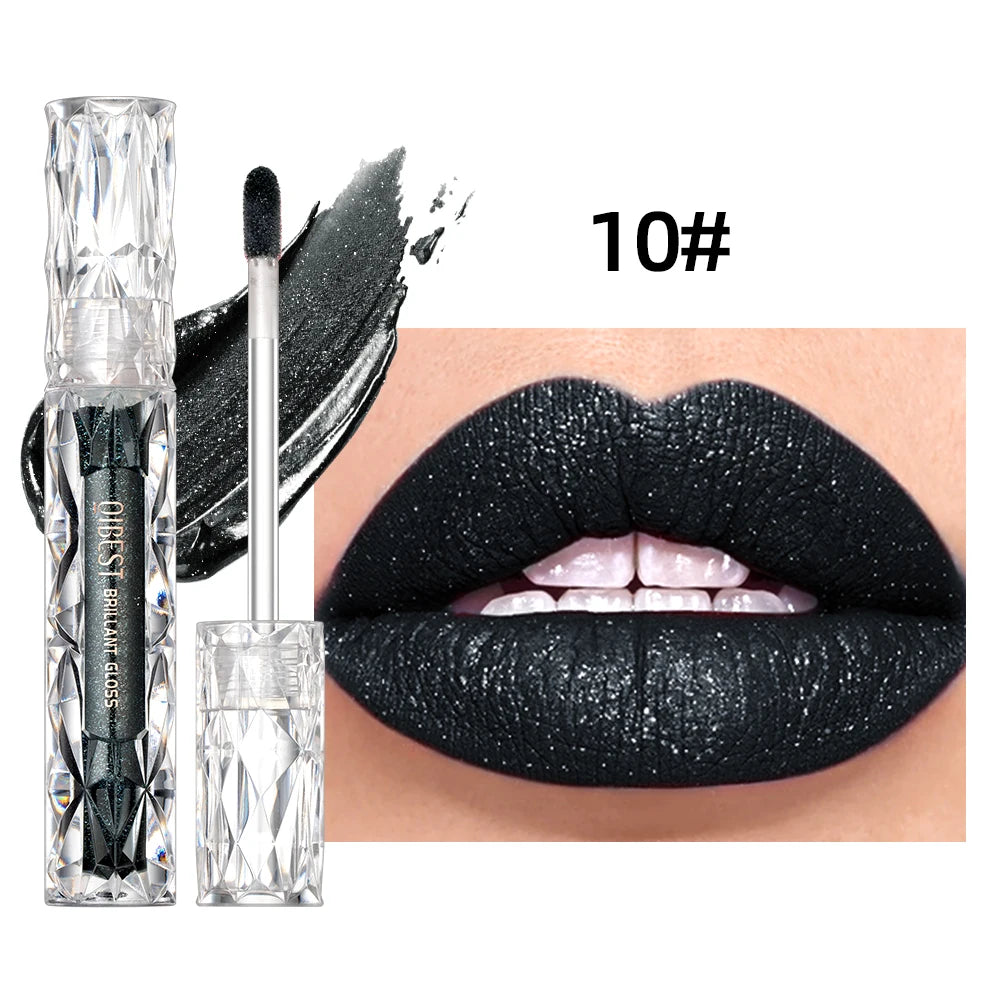 QIBEST Waterproof Diamond Shimmer Glitter Lipgloss Matte Liquid Lipstick Shiny Pearl Lip Glaze Long Lasting LipTint Women Makeup Qme 10