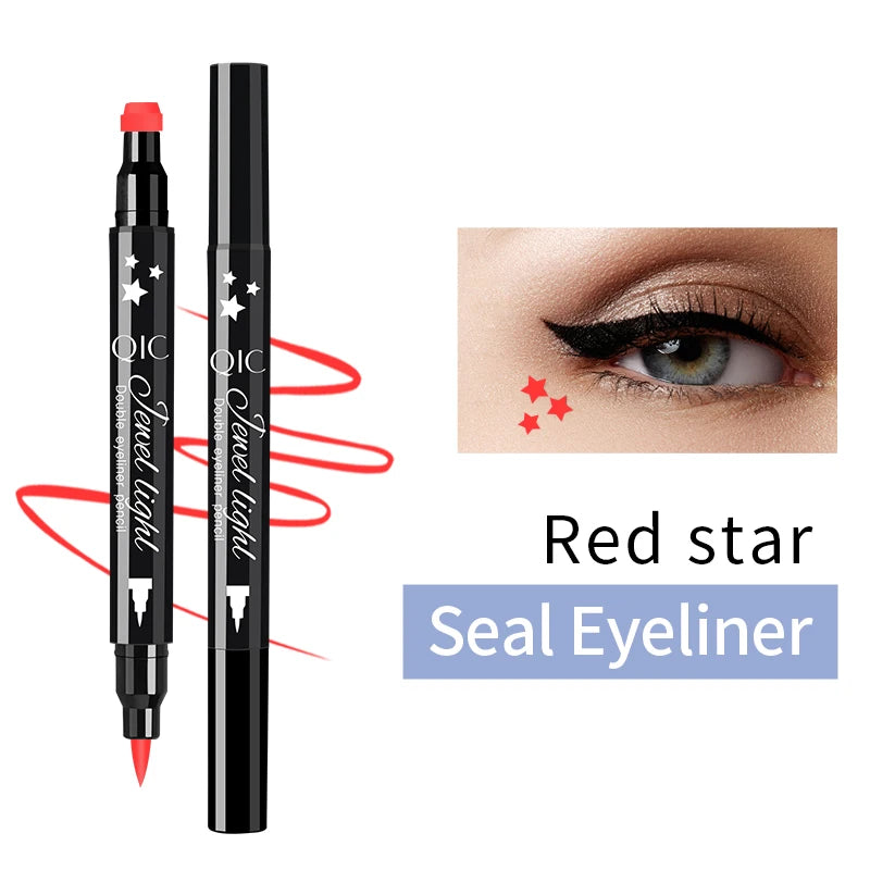 1pcs Liquid Eyeliner Pen Set Dual-Tip Stamps with Black Ink - Includes Heart, Moon, Star Shapes for Eye Makeup, Eyeliner Stamp Qme Q623-7