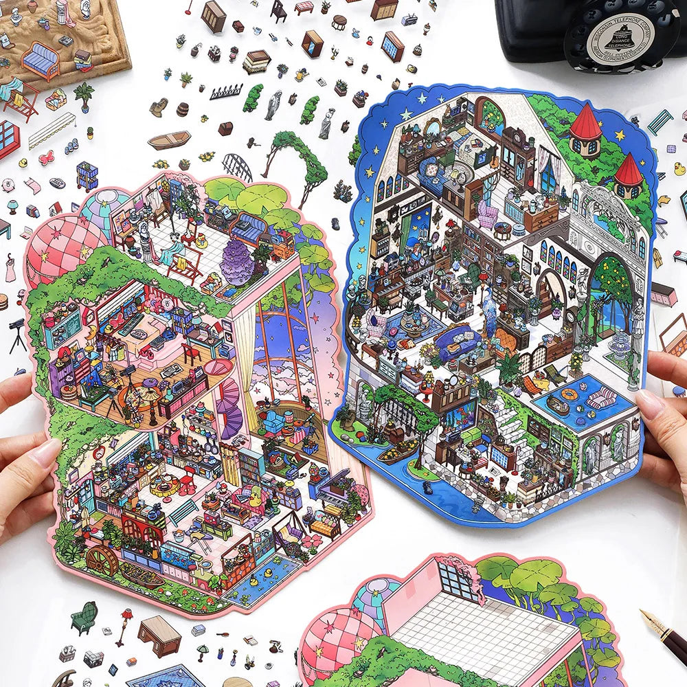 4sheets/bag House Corner Miniature Diorama Stickers Stress Relief for DIY Craft Birthday Gifts Teaching Rewards Qme