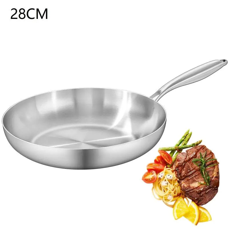 Frying Pan 410 Stainless Steel Uncoated Fry Induction Cooker Gas Qme 28CM