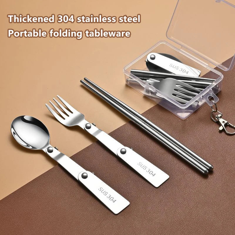 Portable Outdoor Cutleries Stainless Steel Spoon Fork Chopstick Qme