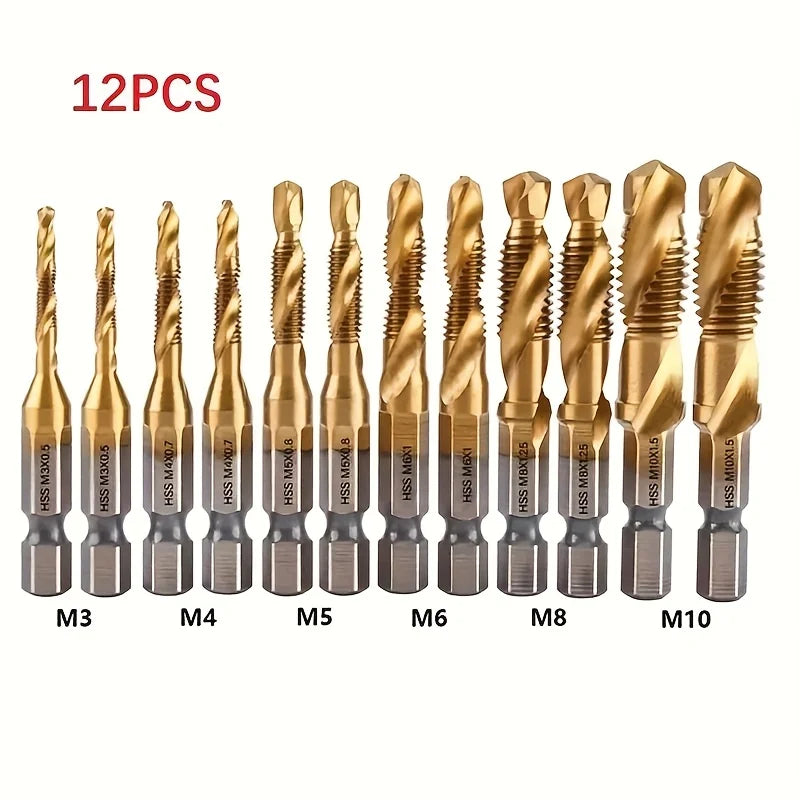 12 pieces 6mm-20mm high-speed steel screw drill set, hexagonal screw drill set, M3-M10 wood-plastic metal screw drill bit Qme 12pcs