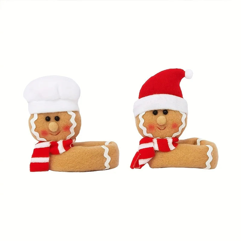 1 Pair Christmas Wine Glasses Flannel Gingerbread Dolls Window Qme
