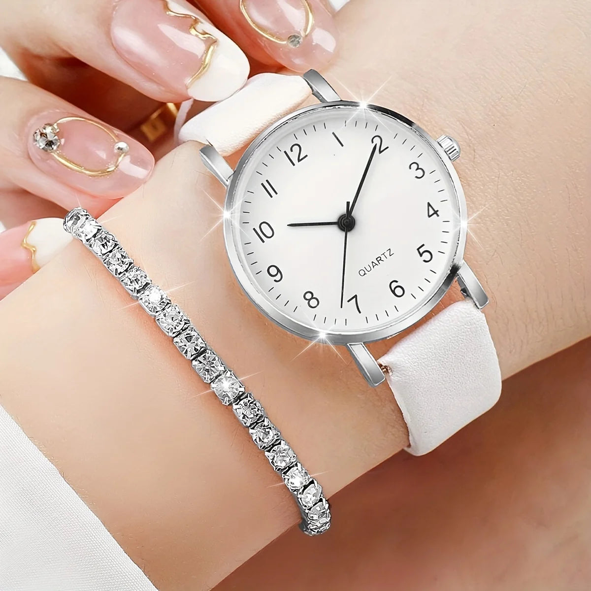 Classic Daily Wear Women Analog Quartz Wrist Watch Tennis Bracelet Qme