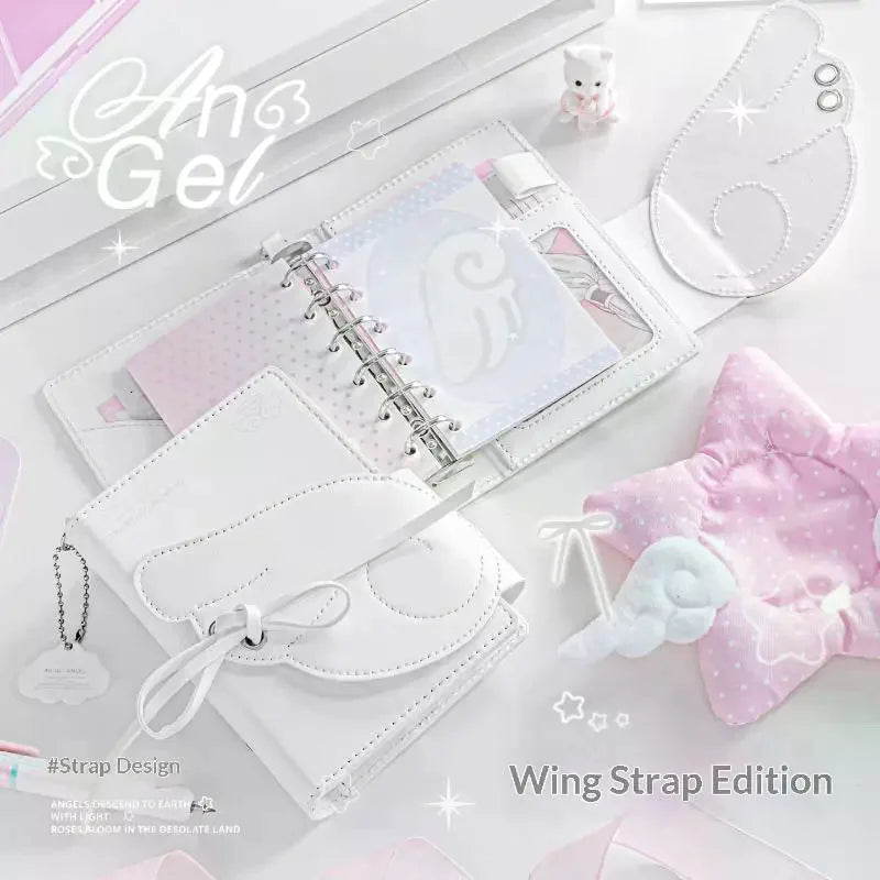 Angel Wings Notebook Cute 3 Fold Binder Journal PU Leather Multi Qme