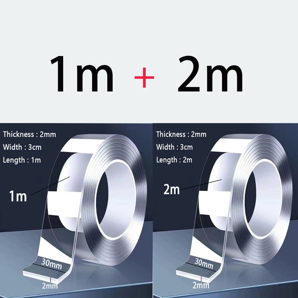 1m 2m 5m Nano Tape Double Sided Tape Transparent Reusable Waterproof Adhesive Strong Tapes Cleanable Kitchen Bathroom Supplie Qme 1m-2m mix