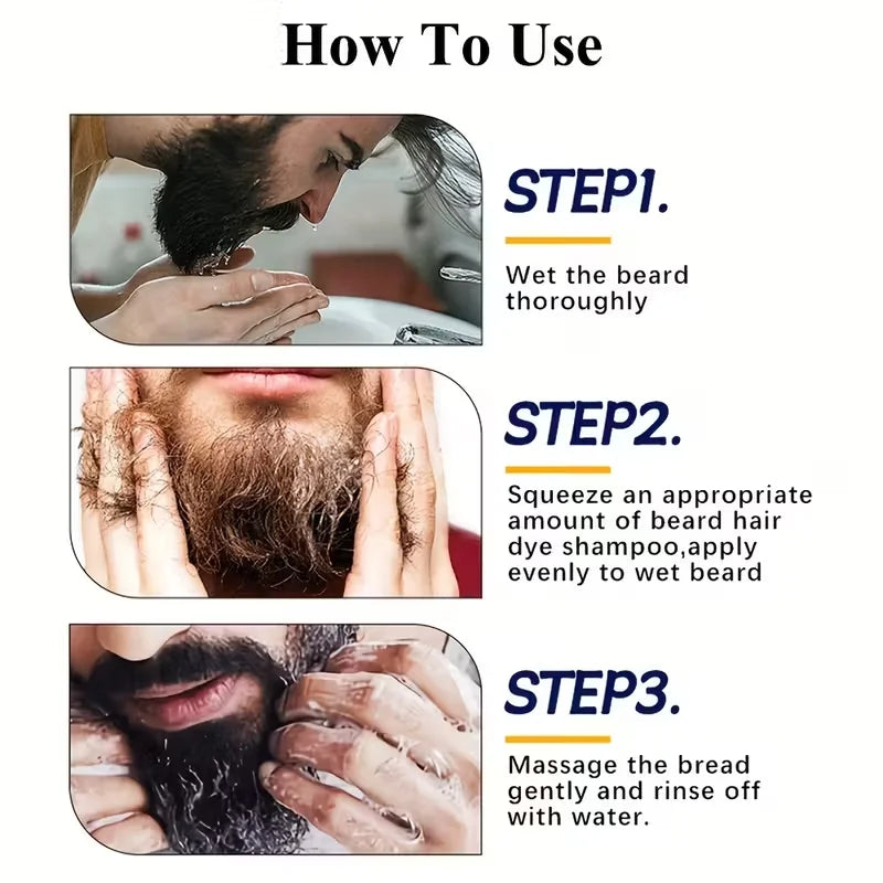 Natural Permanent Beard Dye Shampoo Long Lasting Coloring Men Removal Qme