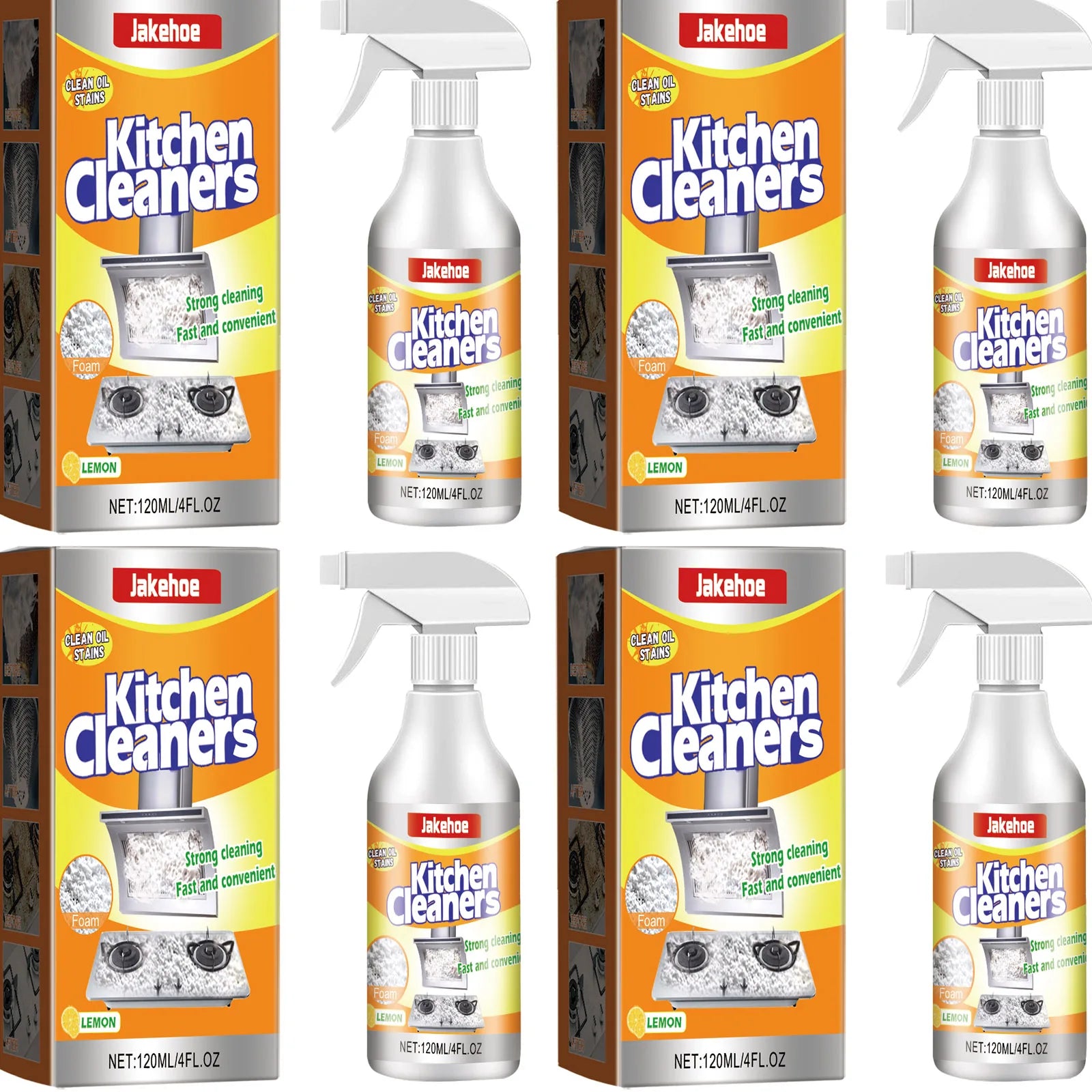 Kitchen Foam Cleaner Powerful Dissolving and Removing Stubborn Oil Stains Cleaning Cooking Utensils Multi-purpose Cleaning Spray Qme 4 X 120ml Boxed