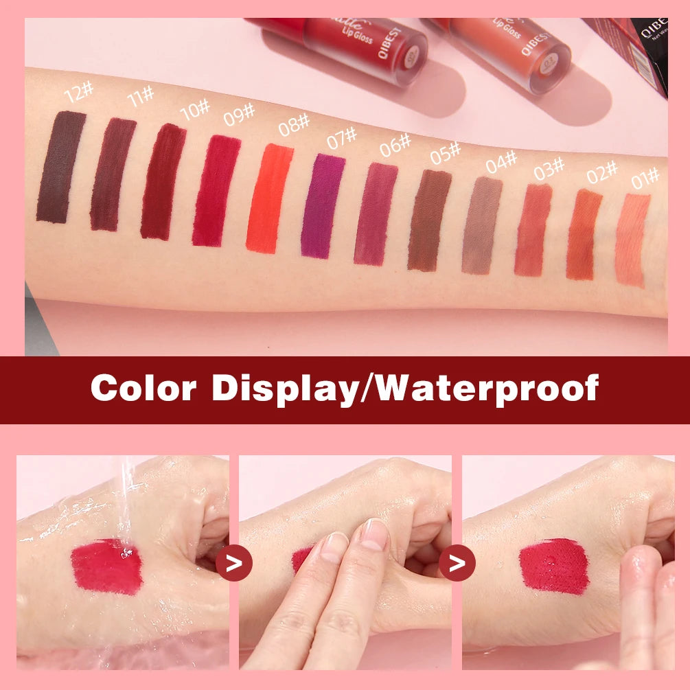 QIBEST 12 Color Liquid Lipstick Matte Velvet Lipgloss Waterproof Long-Lasting High Pigmented Lip Glaze Tint Cosmetics For Women Qme