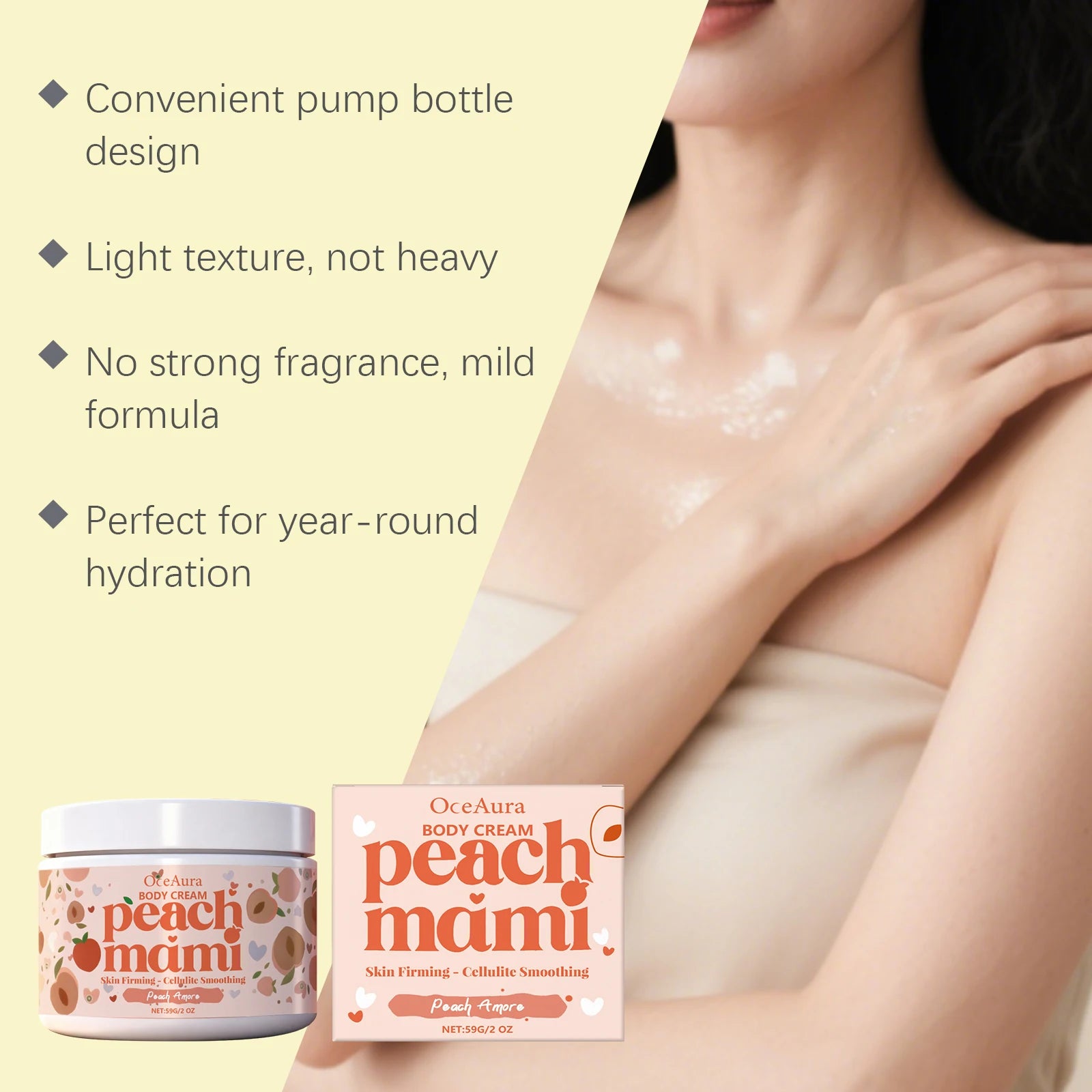 Peach Firming Body Cream Moisturizing Tightening Lifting Smoothing Skin Daily Use for Elastic Nourished & Protected Skin Qme