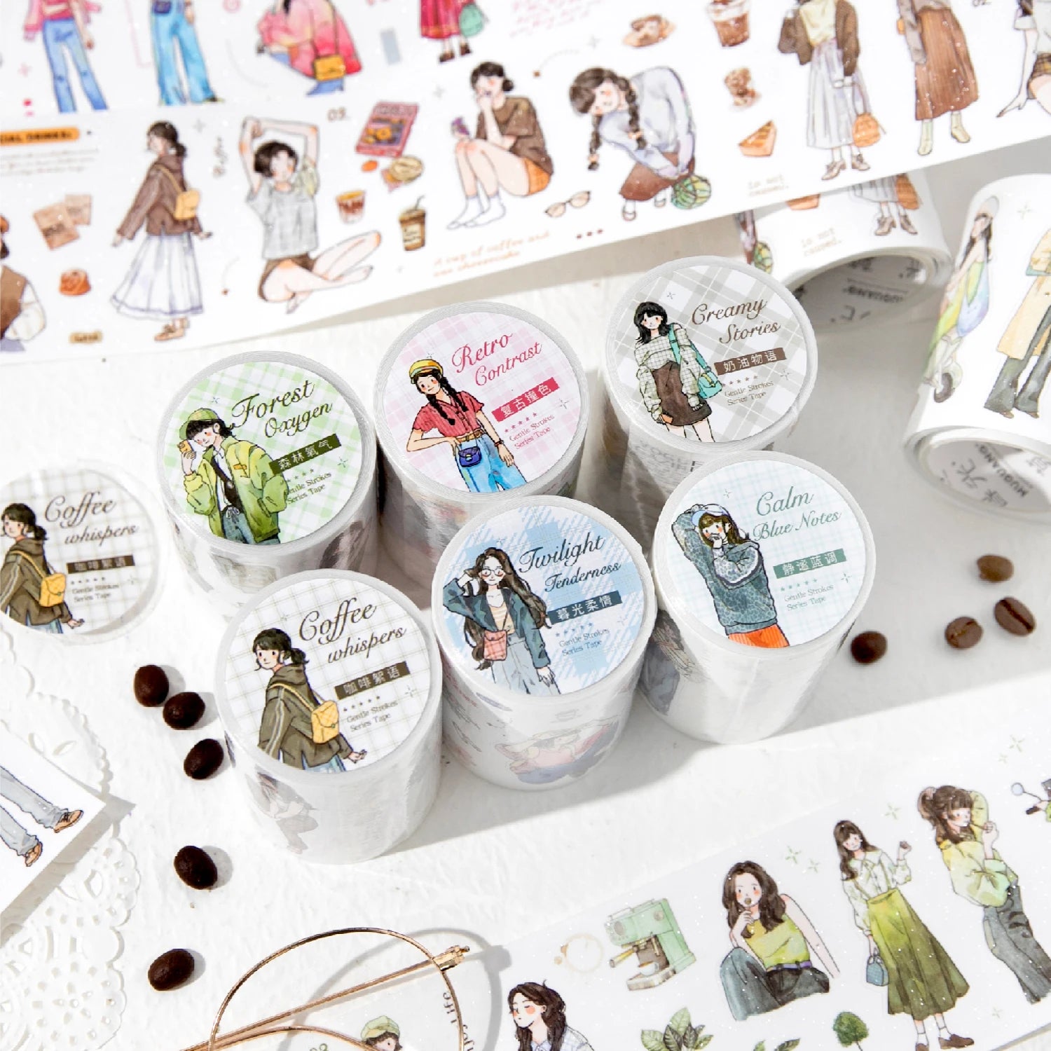 1 Roll Daily Fashion Characters Theme Sparkling Synthetic Paper Washi Tape for Journal Scrapbooking DIY Decoration Qme