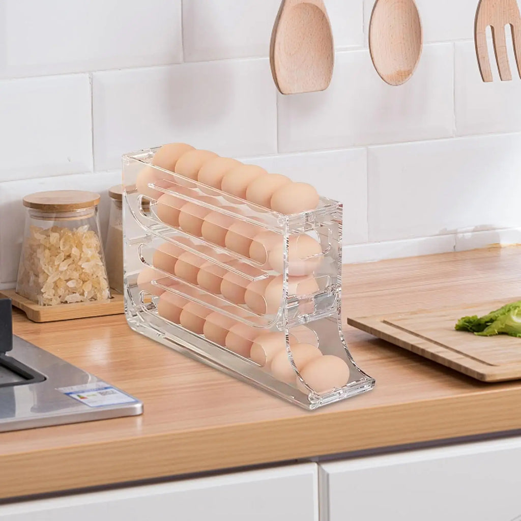 Egg Rack Refrigerator Auto Rolling 4-Layer Fridge Dispenser Qme