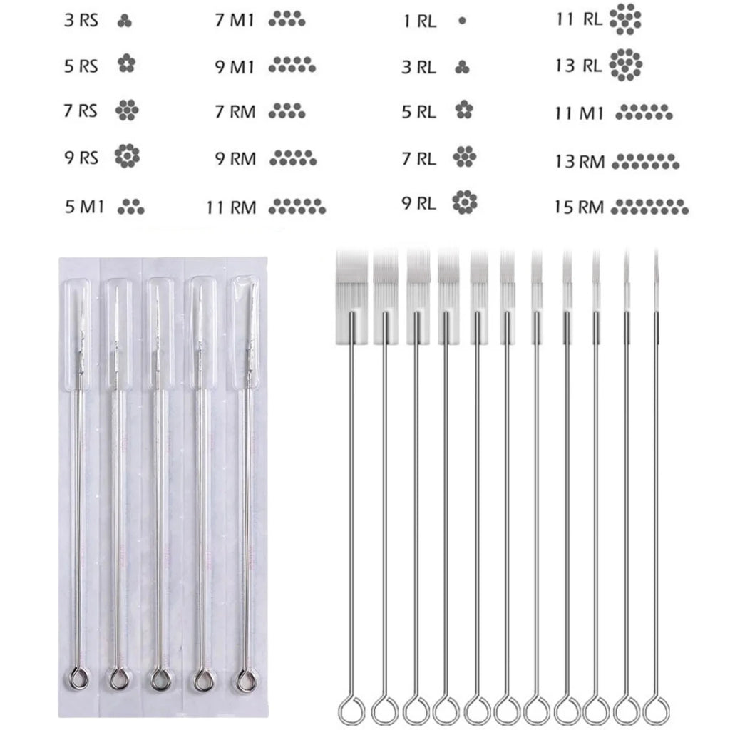 50PCS Tattoo Needles Disposable RL RS M1 RM Sterilized Tattoo Needle for Standard Tattoo Machine & Grips Makeup Machine Supply Qme