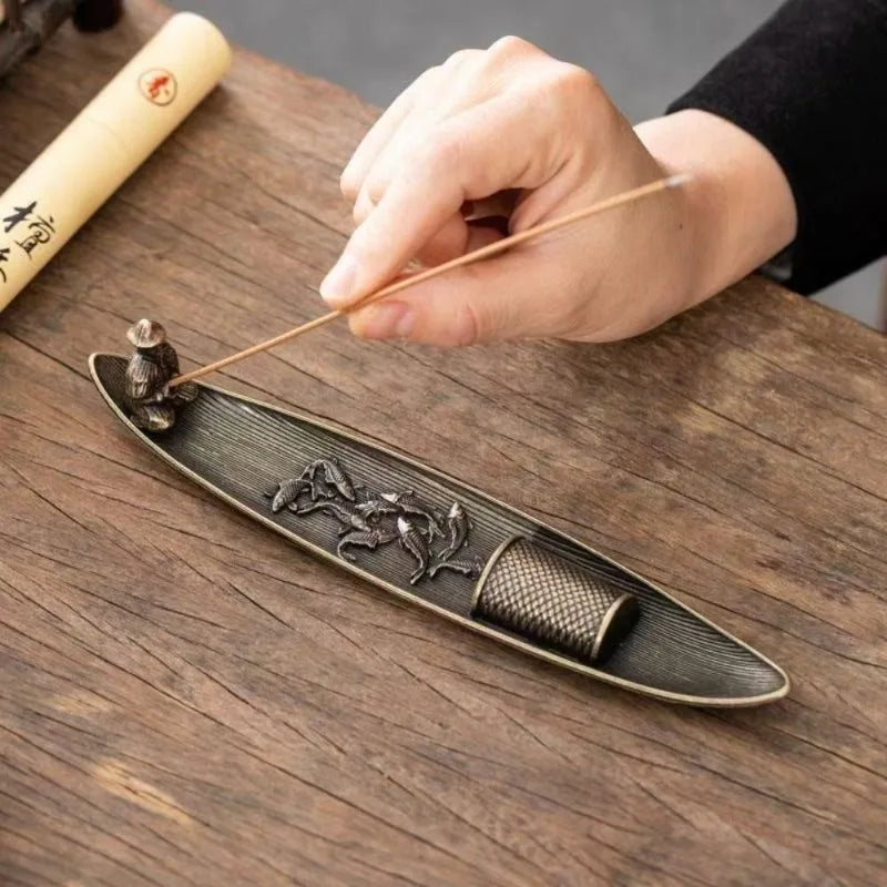 Creative Incense Holder Aromatherapy Ornament Boat Old Men Fishing Qme