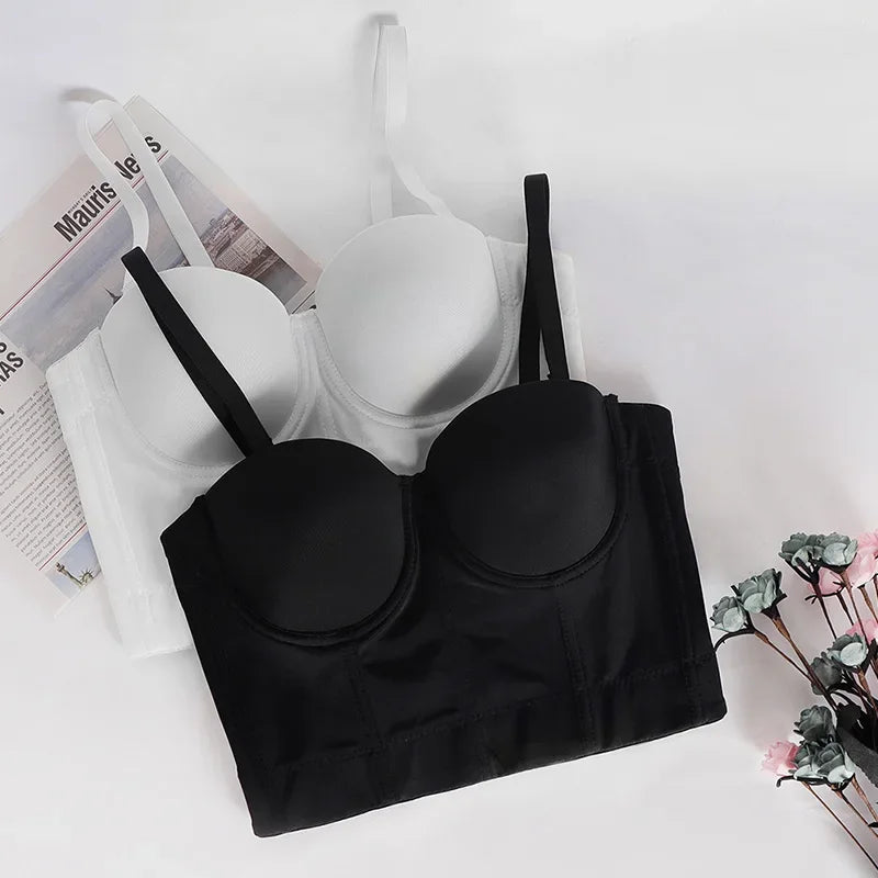 Mesh Push Up Bralet Women's Corset Bustier Bra Night Club Party Long Cropped Top Vest Plus Size Tank Top Women White Corset Qme
