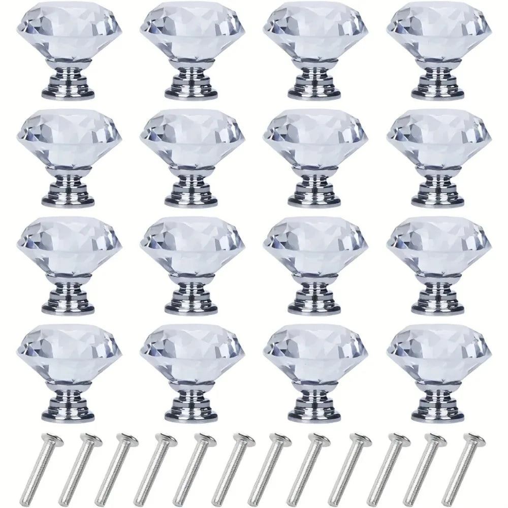 Diamond Crystal Cabinet Knobs, Clear Glass Drawer Pull Handles With Screws For Dresser Wardrobe Cupboard Qme