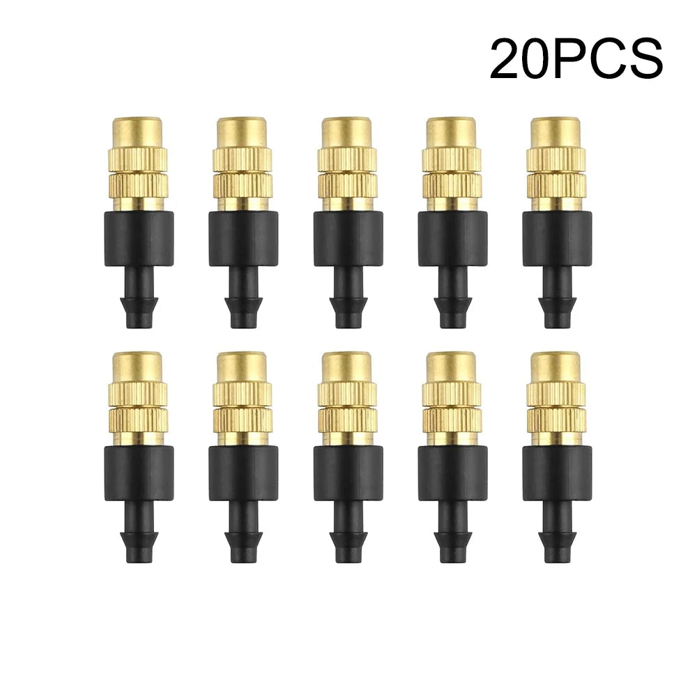 10pcs 4/7PVC Outdoor Misting Cooling System Garden Irrigation Watering 1/4'' Brass Atomizer Adjustable Garden Micro Sprinklers Qme 20PCS