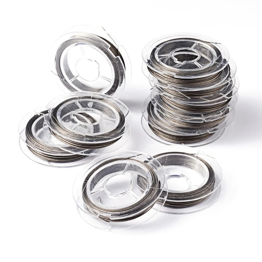 PandaHall 10 Rolls Nylon Coated Stainless Steel Tiger Tail Wire 0.38mm & 0.45mm, Rustproof for Beading Jewelry Making Supplies Qme