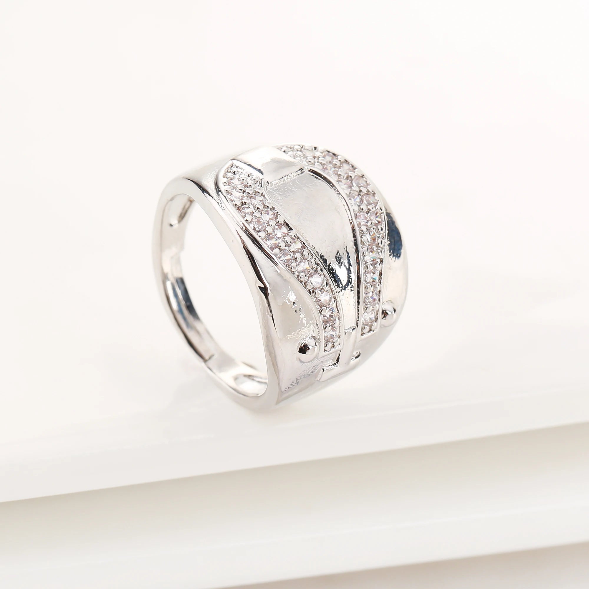 Luxury Shiny Zirconia Geometric Open End Adjustable Ring Punk Style For Women Men Daily Party Finger Jewelry Fashionable Gifts Qme Silver 2 resizable