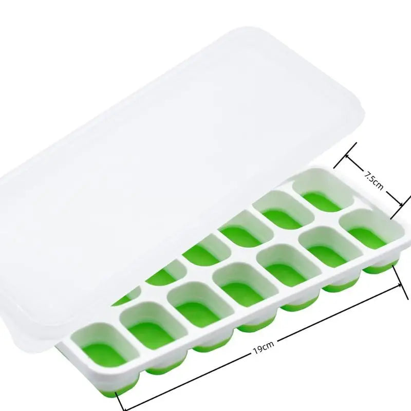 14-Grid Ice Cube Trays Silicone Mold Removable Lid DIY Homemade Qme Green