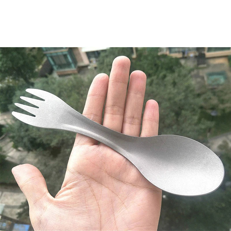 Ultralight Outdoor Camping Titanium Spork Spoon Fork Silver Qme