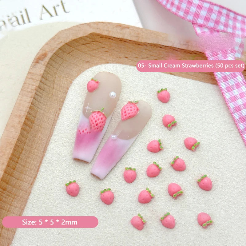 Sweet Strawberry Nail Charms 3D Resin Cartoon Fruits Rhinestones Qme A5