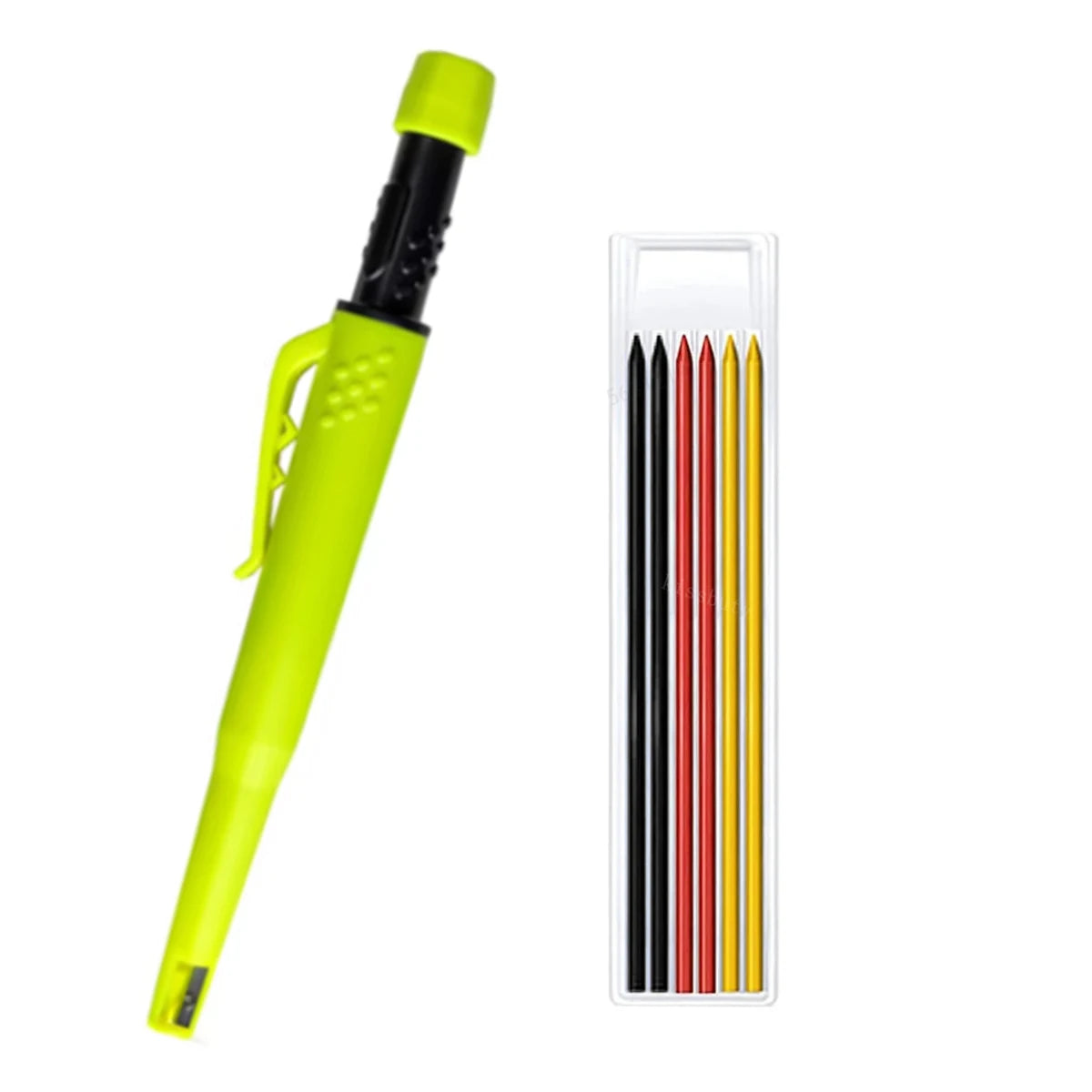 Carpenter Mechanical Pencil With Refills One-piece Design Pen Cap Built-in Sharpener Woodworking Construction Marking Tool Qme 1 pen color Refill D