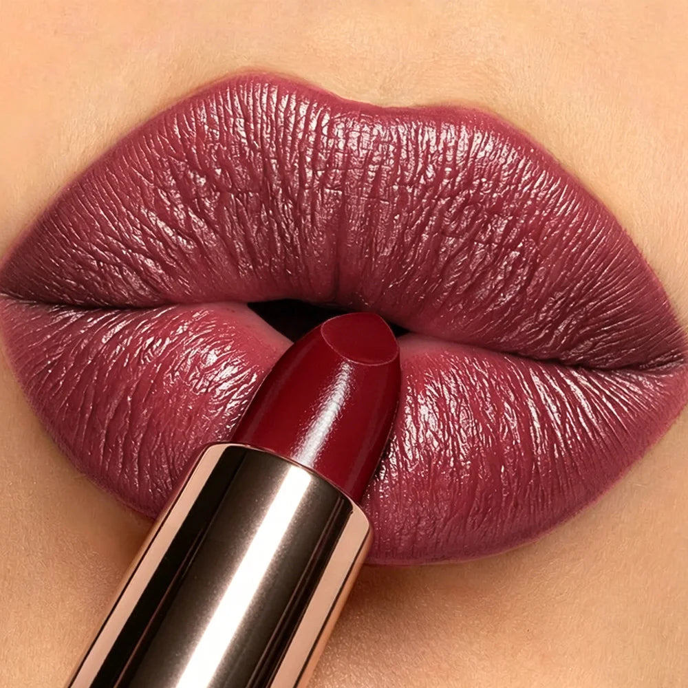 JUJU DREAM Coffee Red Rose Gold Shimmer Lipstick Metallic Glitter Qme