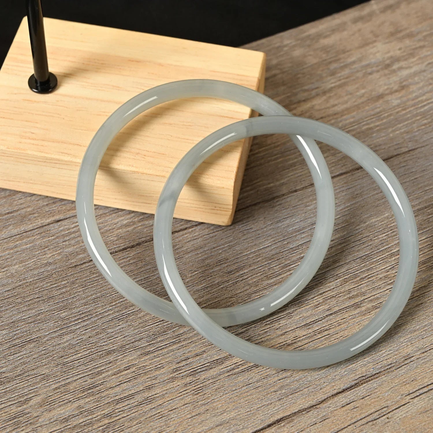 2Pcs/Set Natural Jade Solid Color Jingle Bangles Retro Simple Glass Bracelet Femme Fashion Women's Casual China Jewelry Gifts Qme grey 58mm