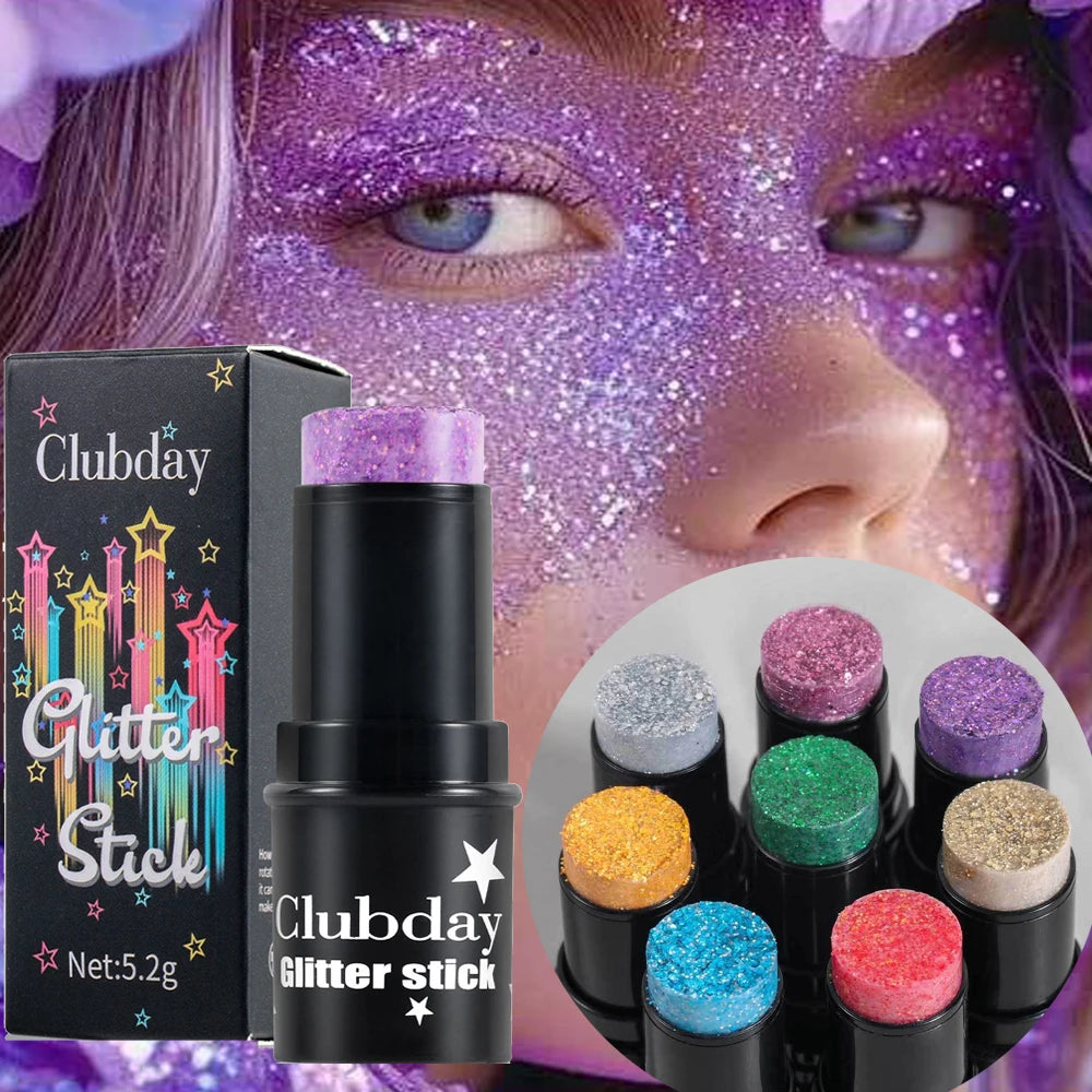 Purple Glitter Sequin Stick Multifunctional Face Lip Hair Body Sequins Eyeshadow Gel Music Festival Stage Makeup Decoration Tool Qme