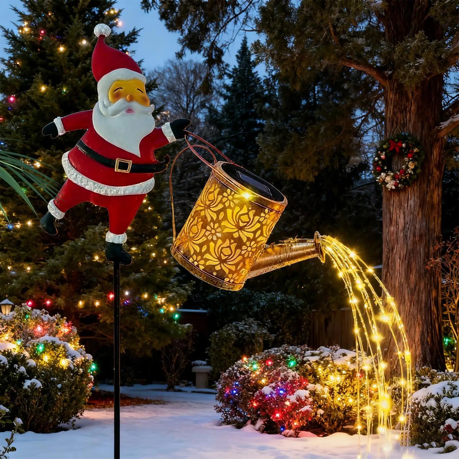 Christmas Solar Kettle Lights Vintage Waterproof Home Decor Watering Qme