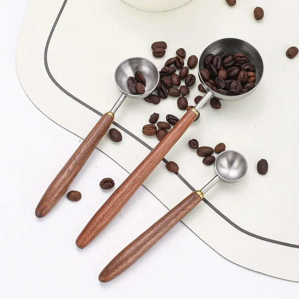 Wooden Handle Stainless Steel Coffee Scoop Tablespoon Measuring Spoon Qme