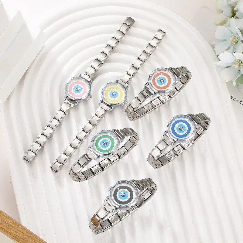 Wholesale Fashion Women's Stainless Steel Round Shiny Watch 9mm Fit Bracelet For Party Friend Wife Birthday DIY Jewelry Gifts Qme