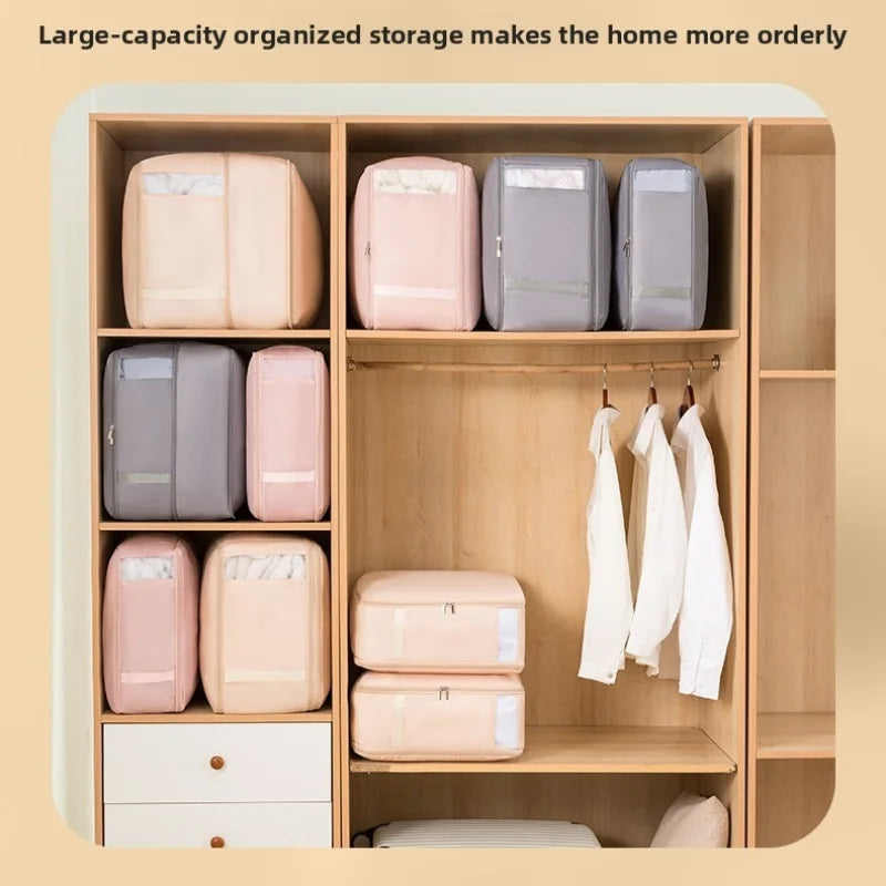 A Suitable for organizing, transporting, and packaging clothes and blankets, with handles and oversized foldable storage bags Qme