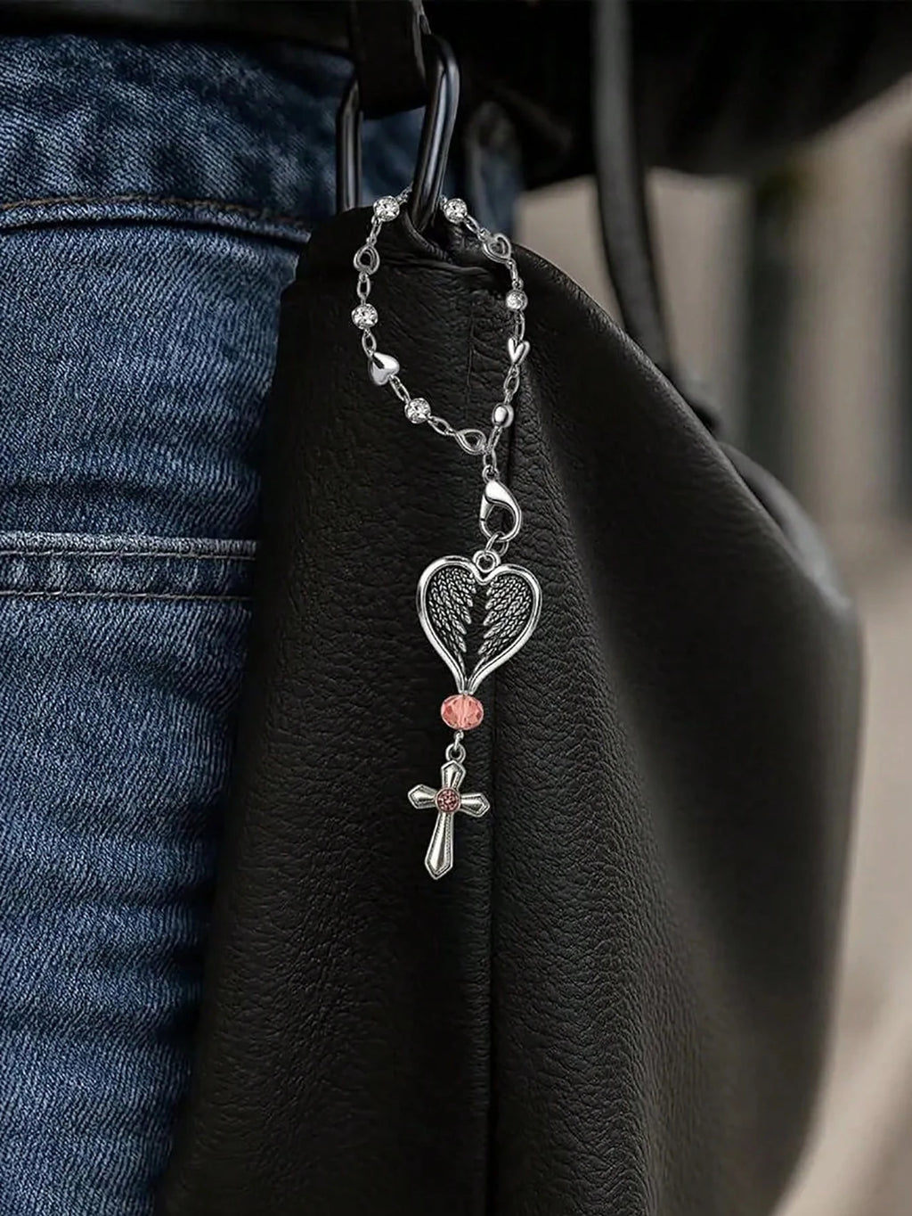 Heart Shaped Cross Steering Wheel Pendant Car Accessories Elegant Qme