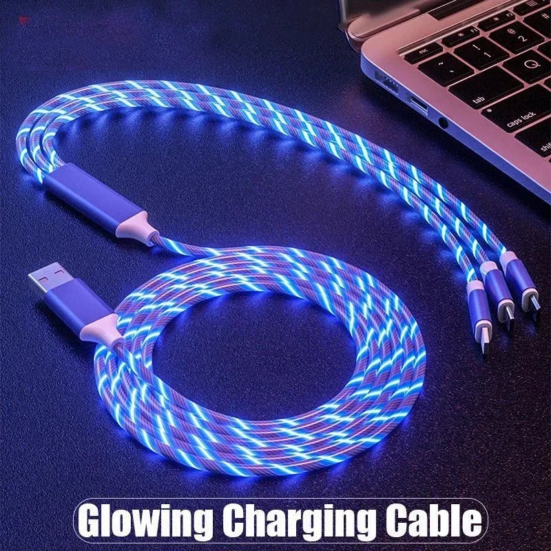 Glowing Cable LED light Micro USB Type C Cable 3A Fast Charging For Samsung iPhone Xiaomi Phone Flowing Streamer USB C Data Cord Qme