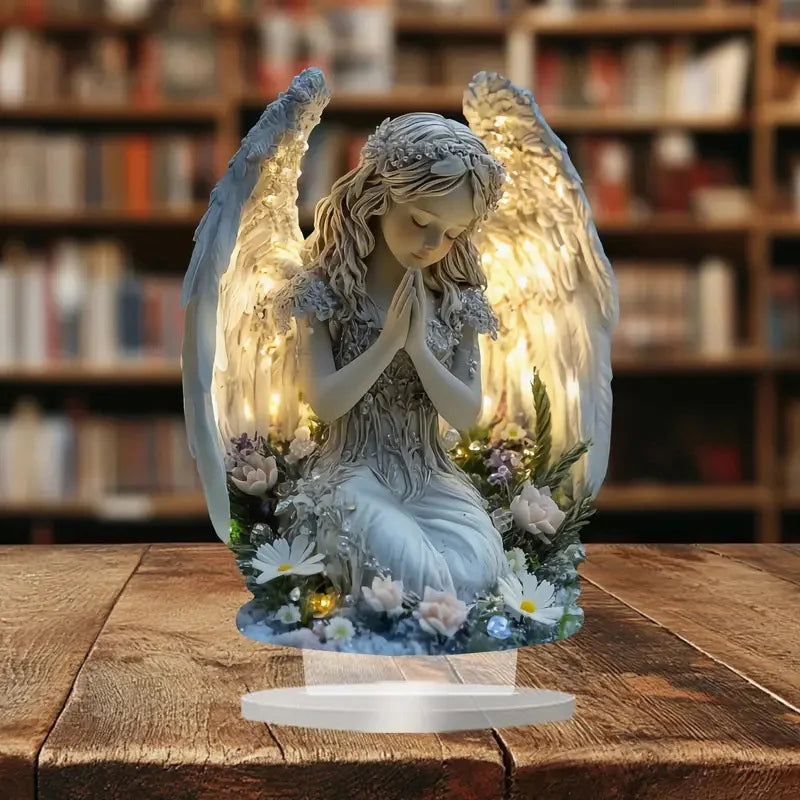Radiant Praying Angel Statue Calming Warm Perfect Home Office Cafe Qme