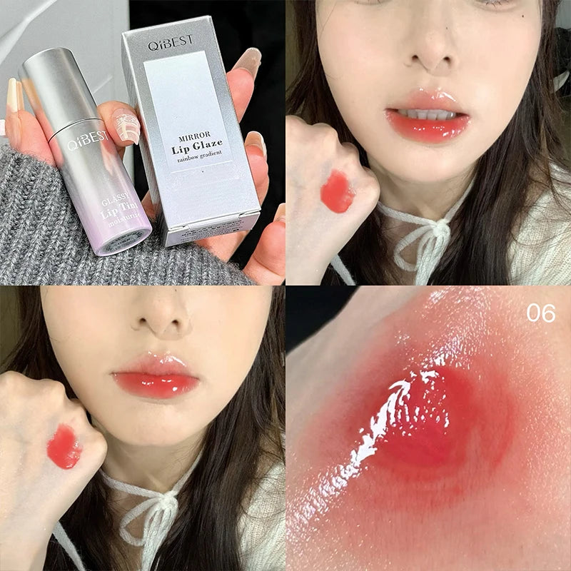 QIBEST Watery Mirror Lip Glaze Lasting Moisturizing Easy Wearing Water Glass Lipgloss Hydrating Sexy Red Lip Tint Cosmetics Qme 06