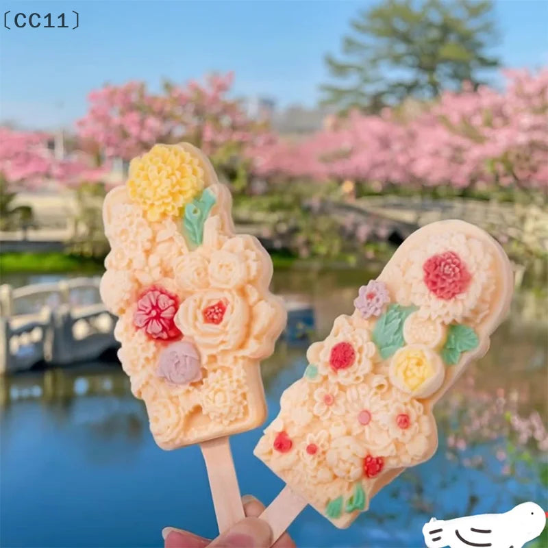 CC11Silicone Flower Popsicle Molds Stunning Floral Design Qme
