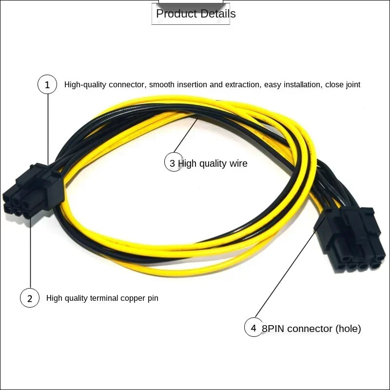 High Quality 6 Pin To 8 Pin (6 + 2) PCI-E GPU Power Cable 50cm For Graphics Cards Mijnbouw Hp Server Breakout Board Qme