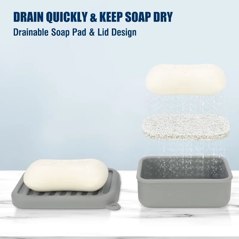 Portable Silicone Travel Soap Case Leak Proof Drainage Lid Layer Qme