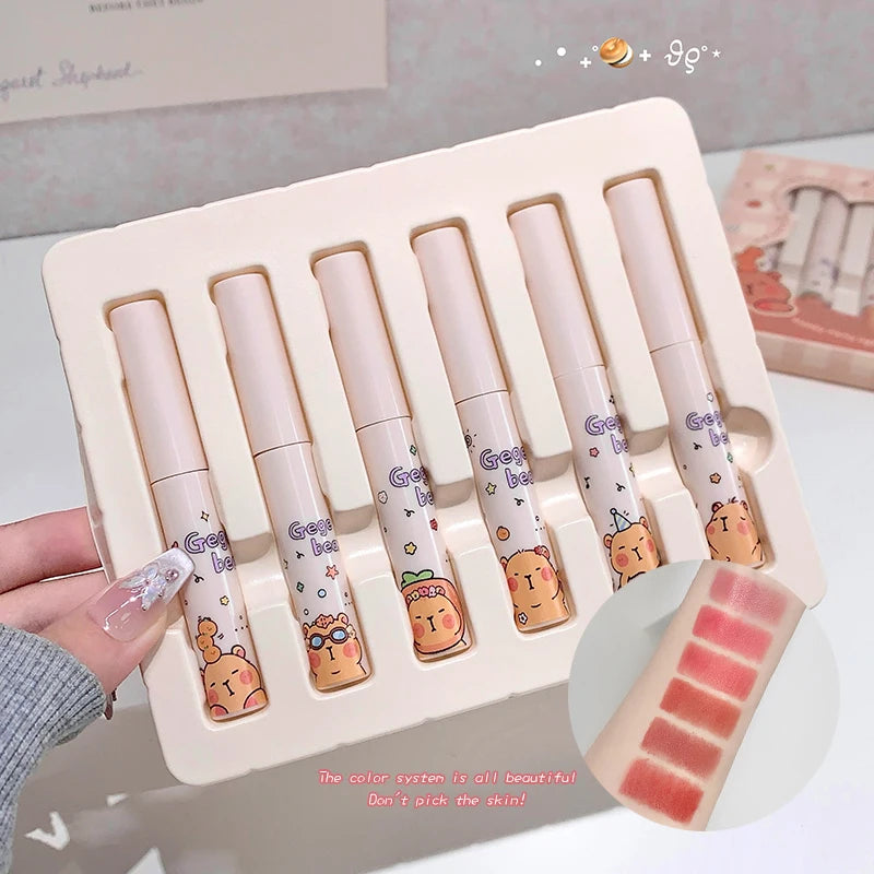 Lip Mud Kawaii Capybaras Velvet Nude Lipstick Matte Texture Silky Qme