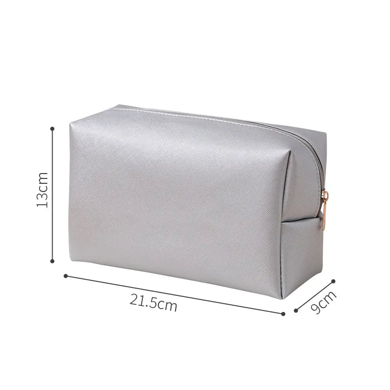 A 1pcs PU Leather Portable Toiletry Bags Waterproof Travel Make Up Bags for Women Small Medium Large Cosmetic Organizer Bags Qme Silver Large