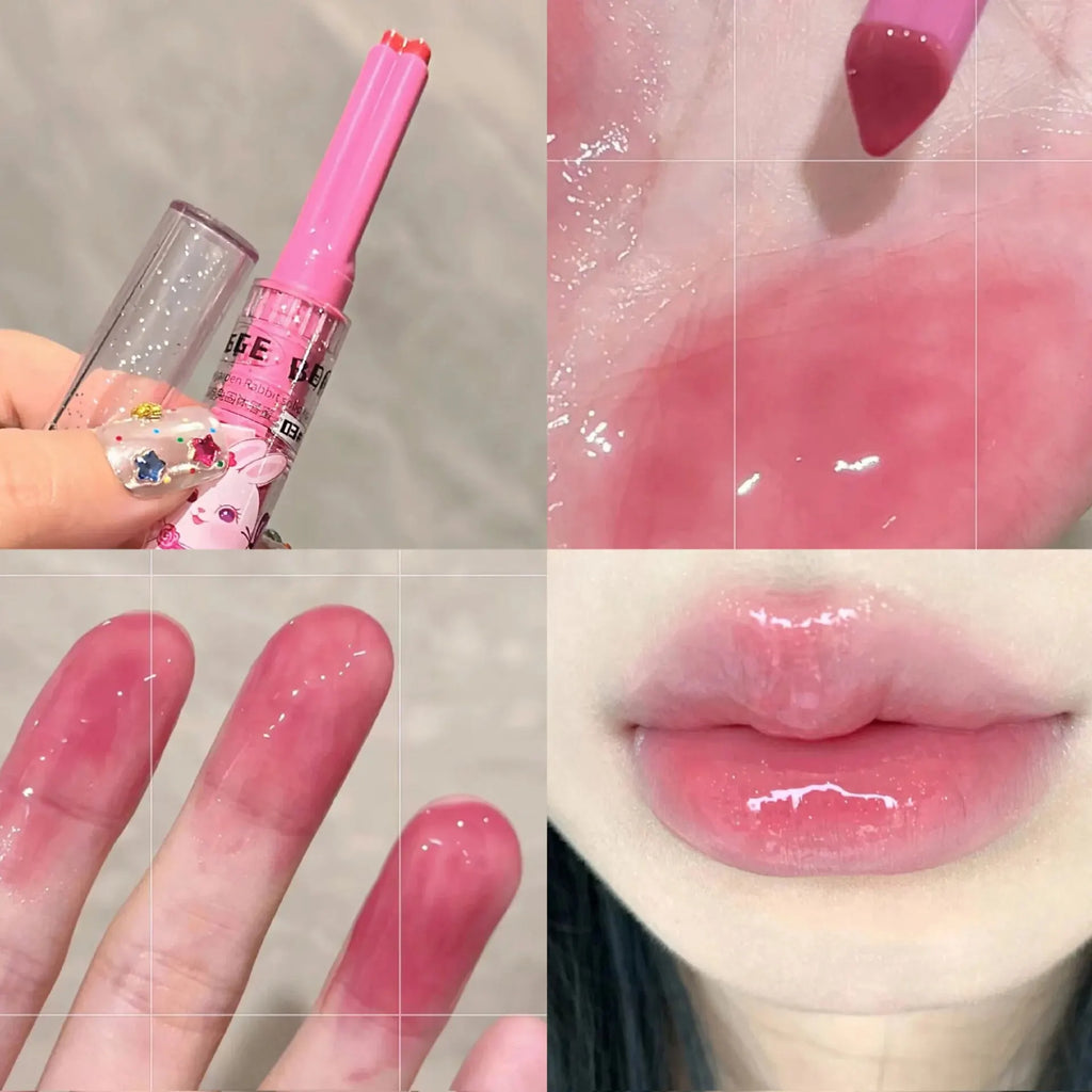 Gege Bear Garden Pink Rabbit Solid Lip Gloss Moisturizing Watery Colored Lip Balm Long-lasting and Tender Lip Balm Qme