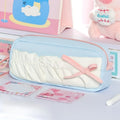 Large Capacity Pencil Pouch Multi Compartment Pen Box Zipper Portable Qme Blue
