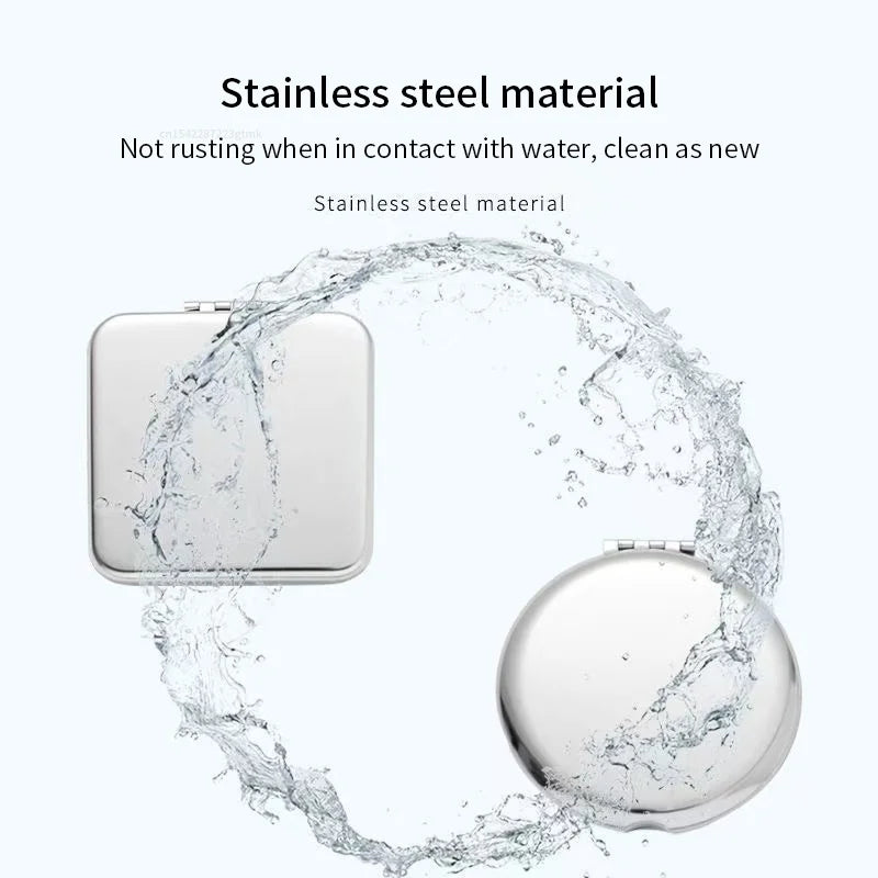 Portable Women Stainless Steel Makeup Mirror Hand Pocket Folded-side Qme